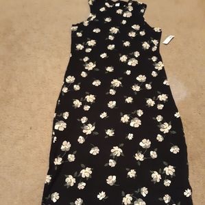 Sleeveless Black Floral Midi Dress